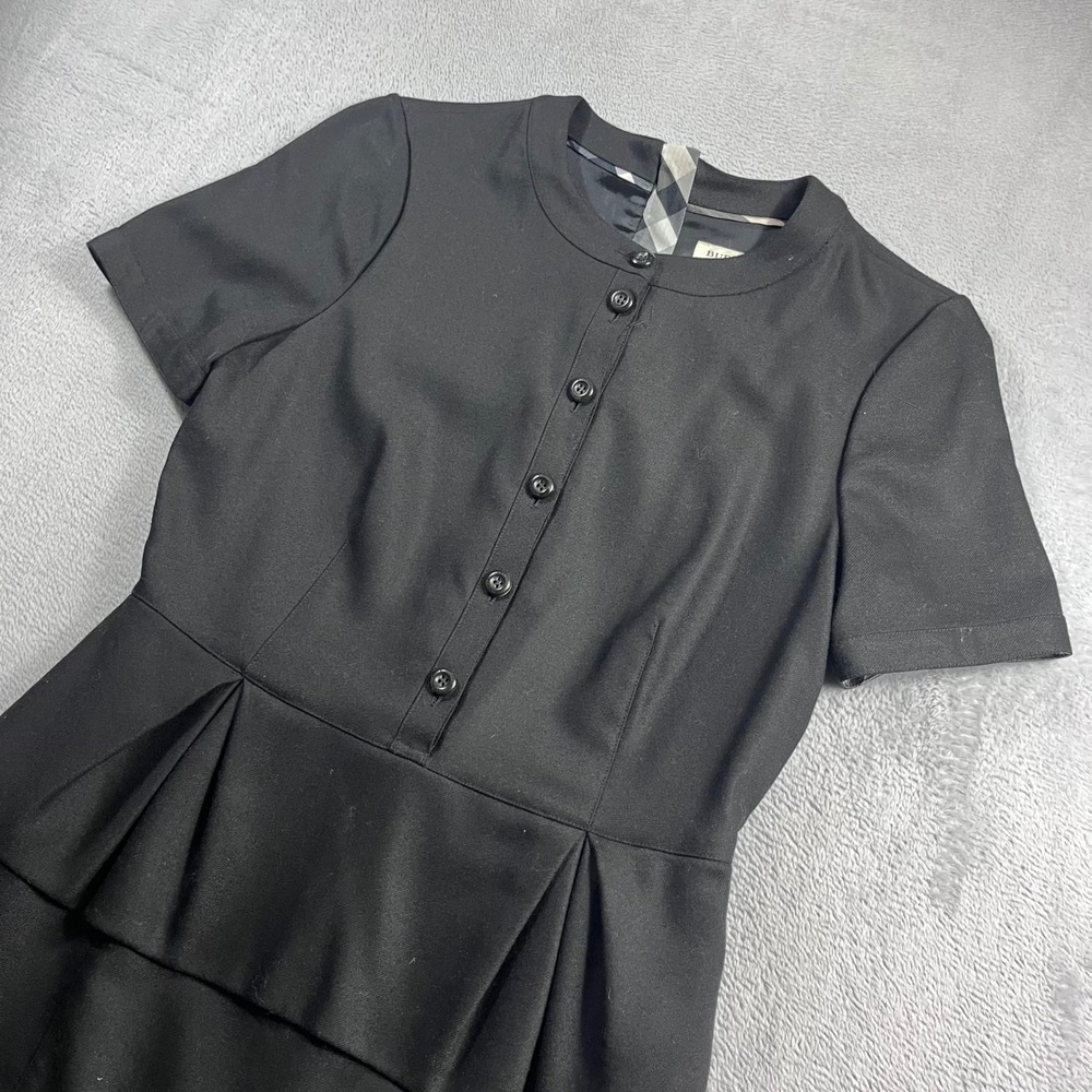 Burberry London Black Peplum Short Sleeve Button Front Dress Size 4 Italy